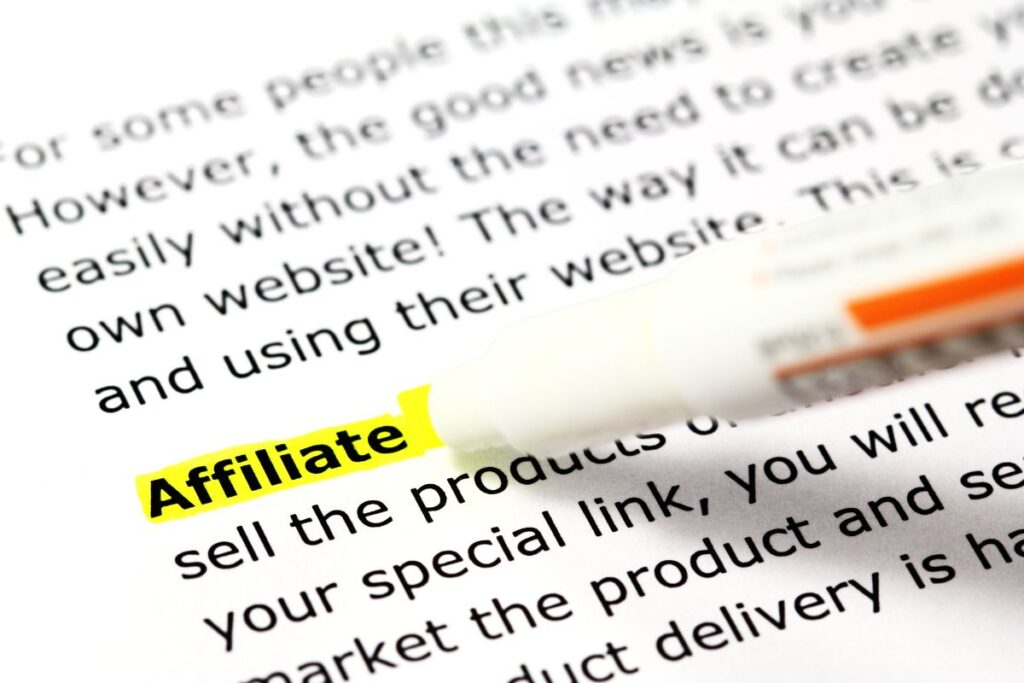 Documento com a terminologia chave "Affiliate" destacada em amarelo. Essencial para afiliados.