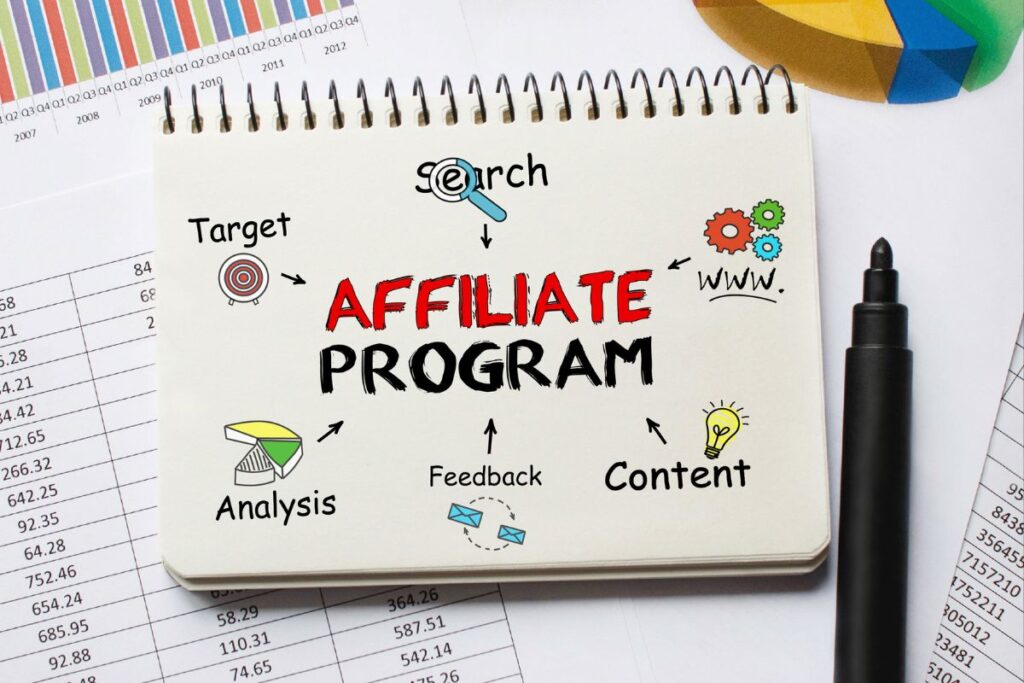 Conceito de programa de afiliados com estratégias de marketing digital incluindo Méliuz afiliados